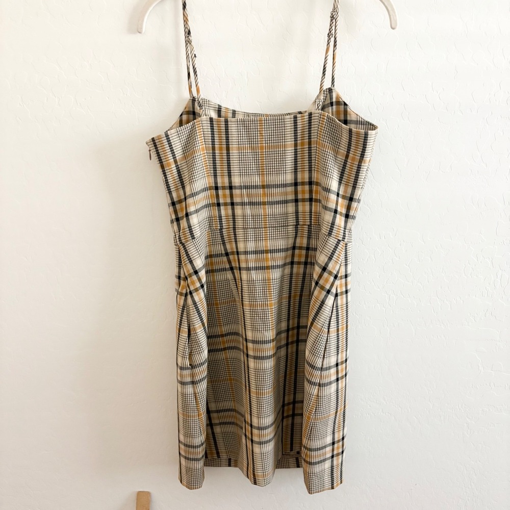 Wilfred Aritzia Isabelle Plaid Mini Dress Tan Black Yellow Size 8 Square Neck - Picture 8 of 8